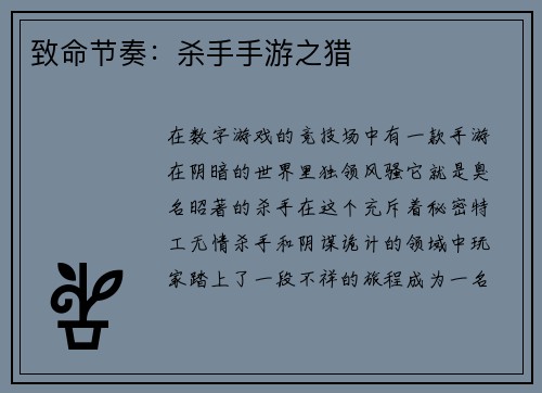 致命节奏：杀手手游之猎